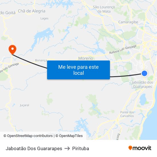 Jaboatão Dos Guararapes to Pirituba map
