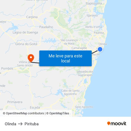Olinda to Pirituba map