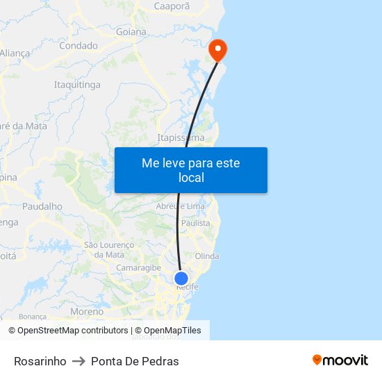 Rosarinho to Ponta De Pedras map