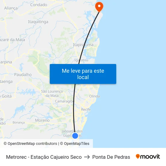 Metrorec - Estação Cajueiro Seco to Ponta De Pedras map