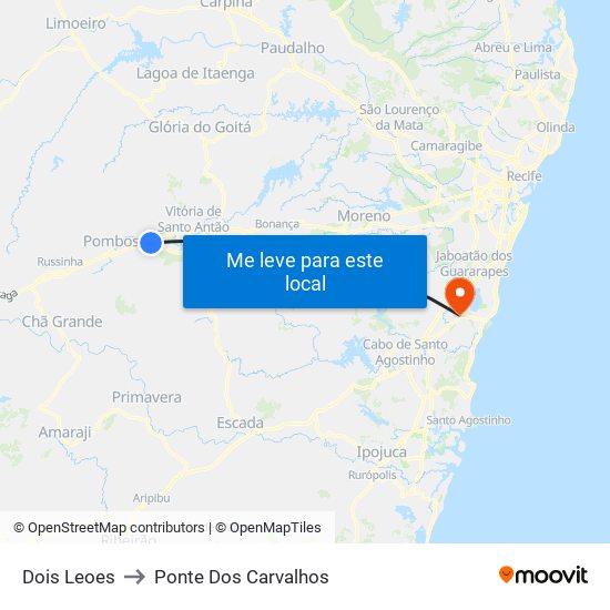 Dois Leoes to Ponte Dos Carvalhos map