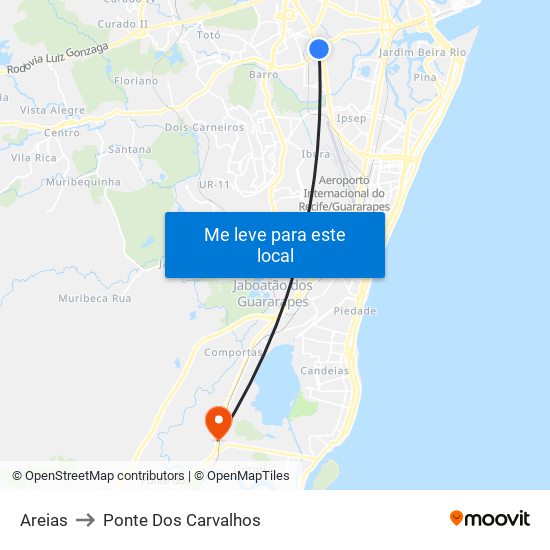 Areias to Ponte Dos Carvalhos map
