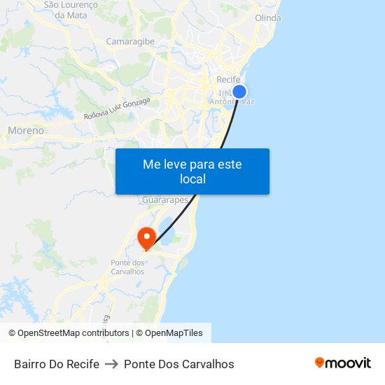 Bairro Do Recife to Ponte Dos Carvalhos map