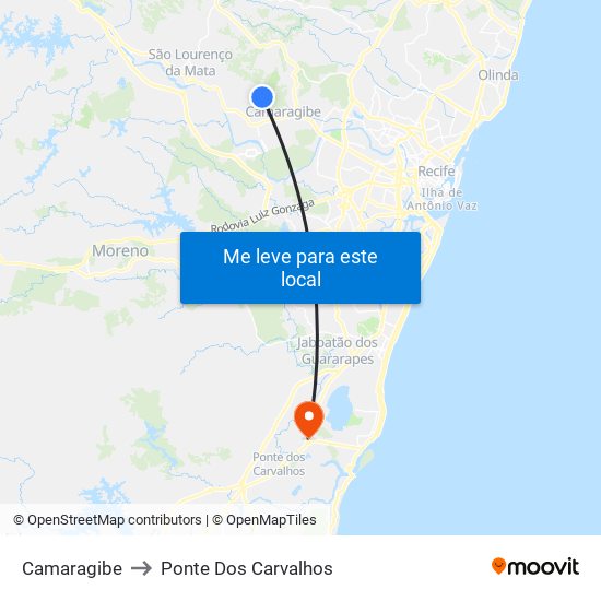Camaragibe to Ponte Dos Carvalhos map