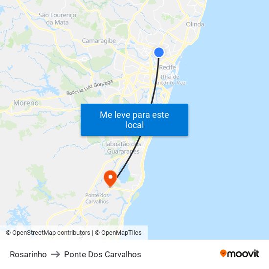 Rosarinho to Ponte Dos Carvalhos map
