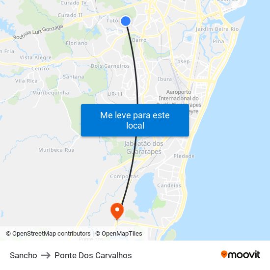 Sancho to Ponte Dos Carvalhos map
