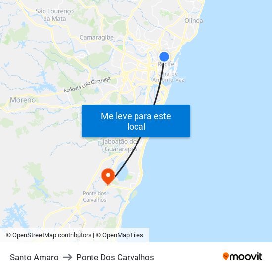 Santo Amaro to Ponte Dos Carvalhos map