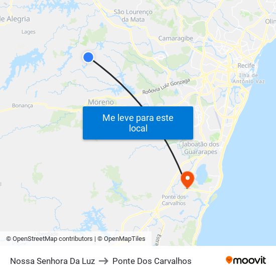 Nossa Senhora Da Luz to Ponte Dos Carvalhos map