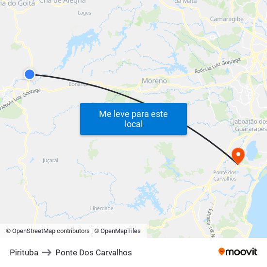 Pirituba to Ponte Dos Carvalhos map