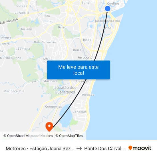 Metrorec - Estação Joana Bezerra to Ponte Dos Carvalhos map