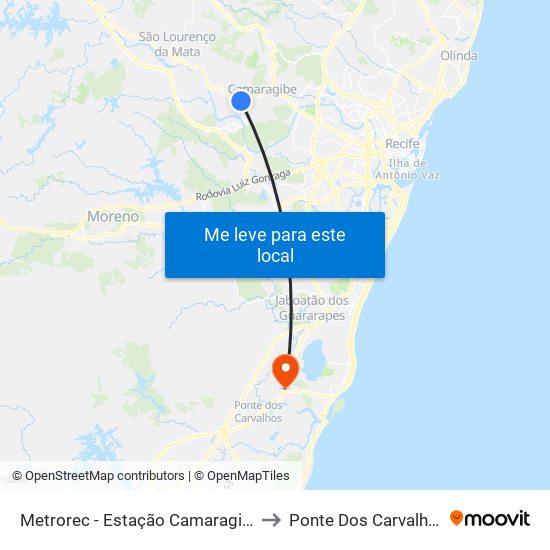 Metrorec - Estação Camaragibe to Ponte Dos Carvalhos map