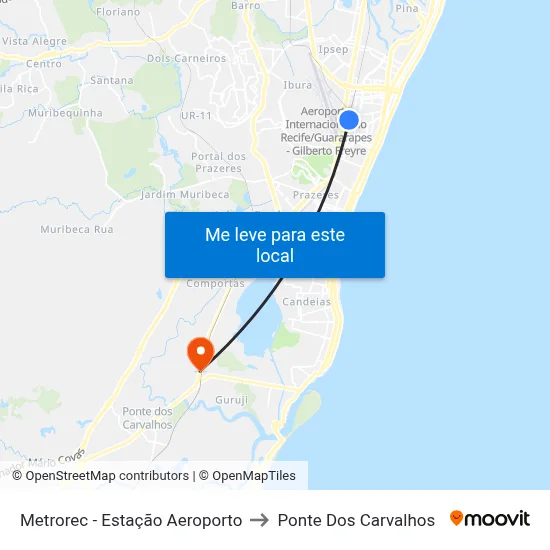 Metrorec - Estação Aeroporto to Ponte Dos Carvalhos map