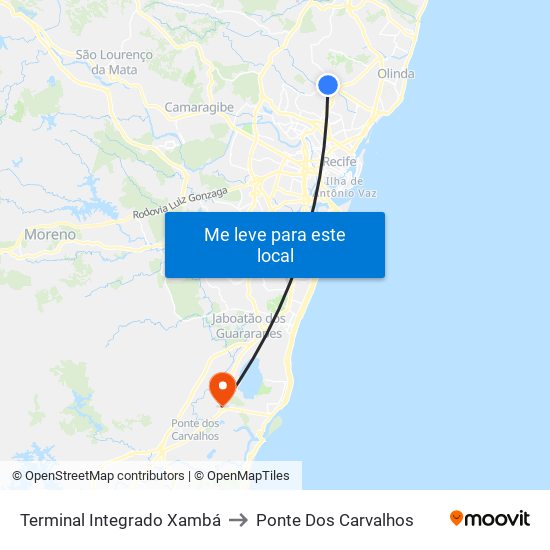 Terminal Integrado Xambá to Ponte Dos Carvalhos map