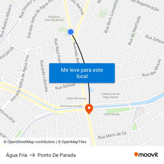 Água Fria to Ponto De Parada map