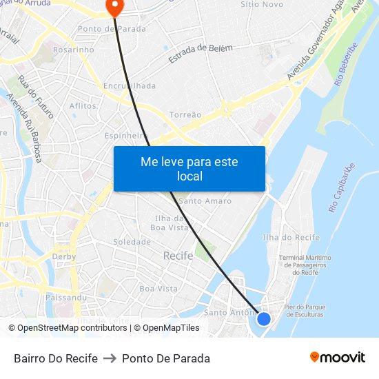 Bairro Do Recife to Ponto De Parada map
