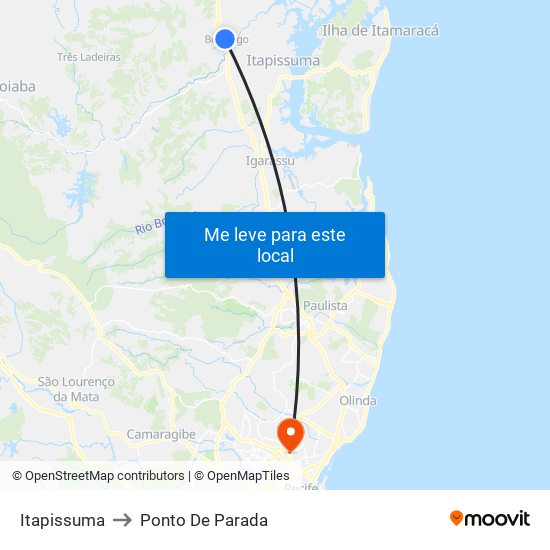 Itapissuma to Ponto De Parada map