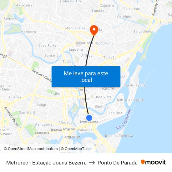 Metrorec - Estação Joana Bezerra to Ponto De Parada map