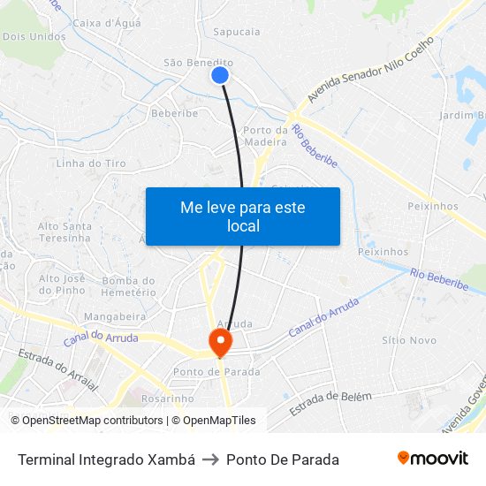 Terminal Integrado Xambá to Ponto De Parada map