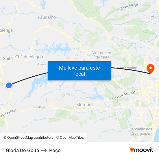 Glória Do Goitá to Poço map