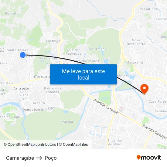 Camaragibe to Poço map