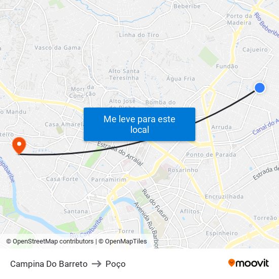 Campina Do Barreto to Poço map