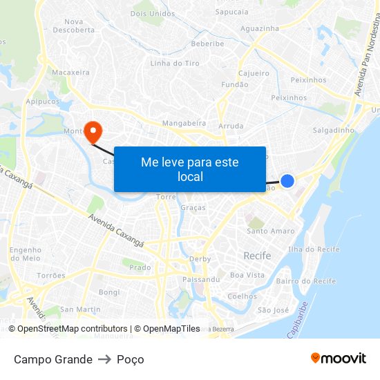 Campo Grande to Poço map