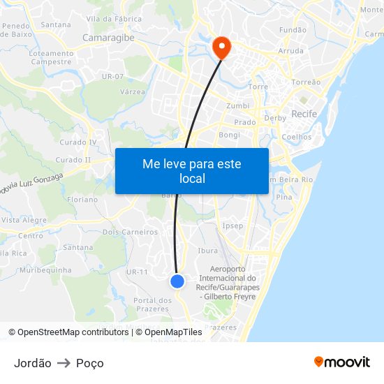 Jordão to Poço map