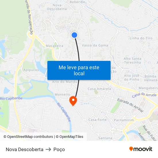 Nova Descoberta to Poço map