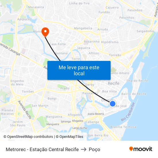 Metrorec - Estação Central Recife to Poço map