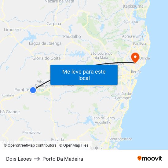 Dois Leoes to Porto Da Madeira map