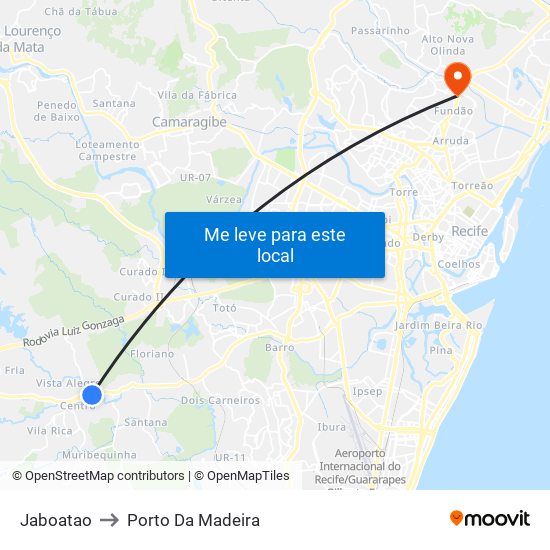 Jaboatao to Porto Da Madeira map