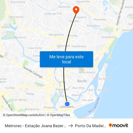 Metrorec - Estação Joana Bezerra to Porto Da Madeira map