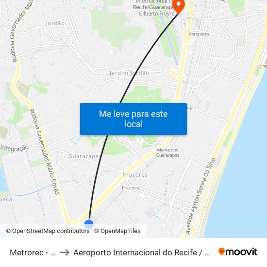 Metrorec - Estação Cajueiro Seco to Aeroporto Internacional do Recife / Guararapes (REC) (Aeroporto Internacional do Recife-Guararapes map