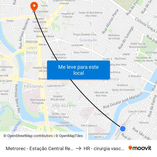 Metrorec - Estação Central Recife to HR - cirurgia vascular map