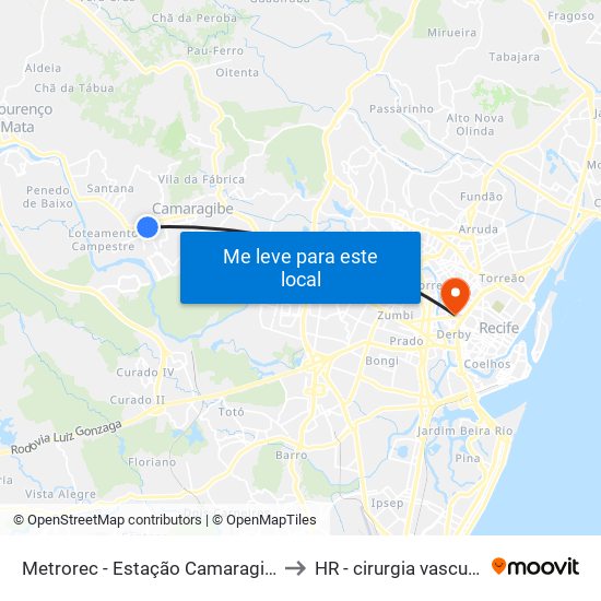 Metrorec - Estação Camaragibe to HR - cirurgia vascular map