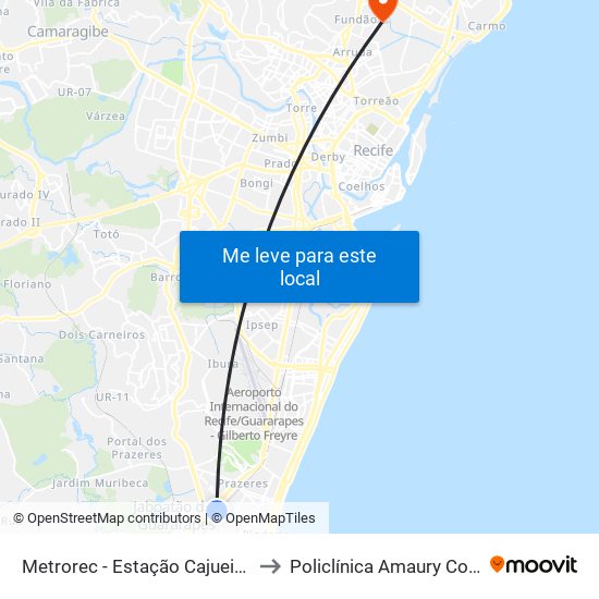Metrorec - Estação Cajueiro Seco to Policlínica Amaury Coutinho map
