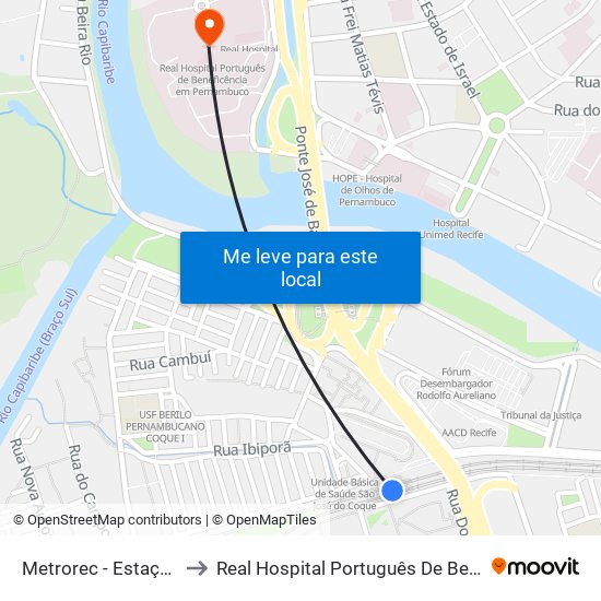 Metrorec - Estação Joana Bezerra to Real Hospital Português De Beneficência Em Pernambuco map