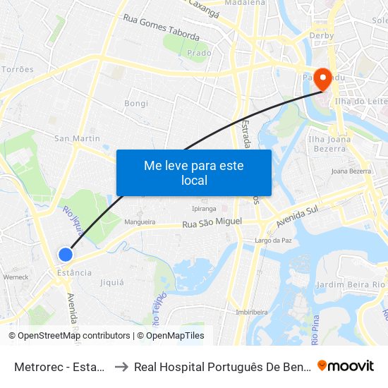 Metrorec - Estação Santa Luzia to Real Hospital Português De Beneficência Em Pernambuco map