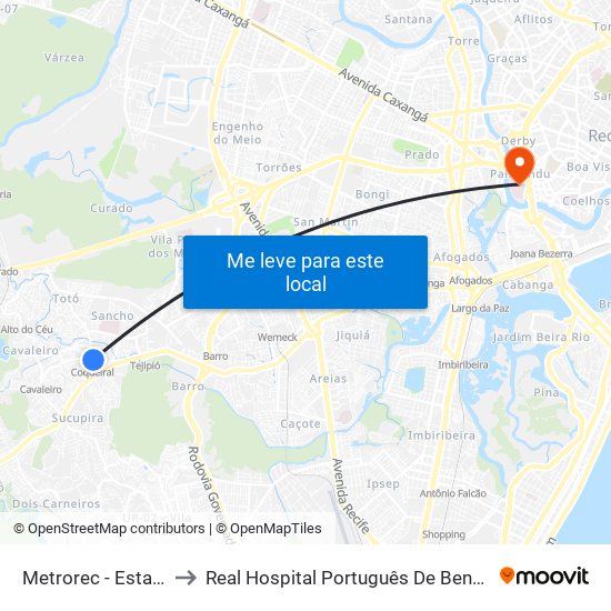 Metrorec - Estação Coqueiral to Real Hospital Português De Beneficência Em Pernambuco map
