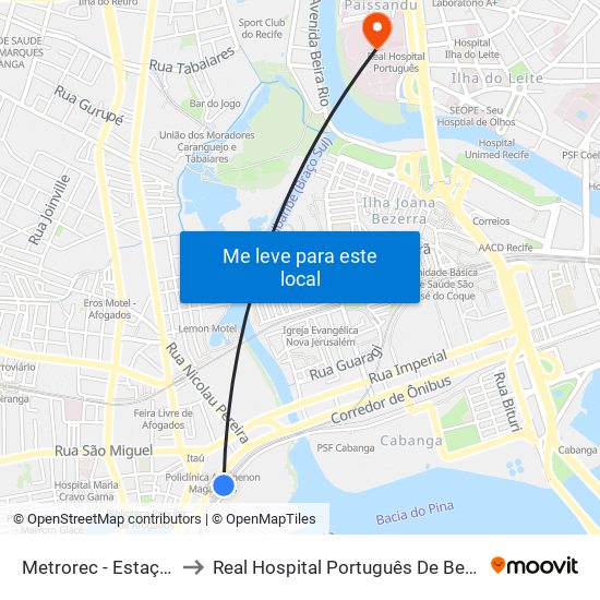 Metrorec - Estação Largo Da Paz to Real Hospital Português De Beneficência Em Pernambuco map
