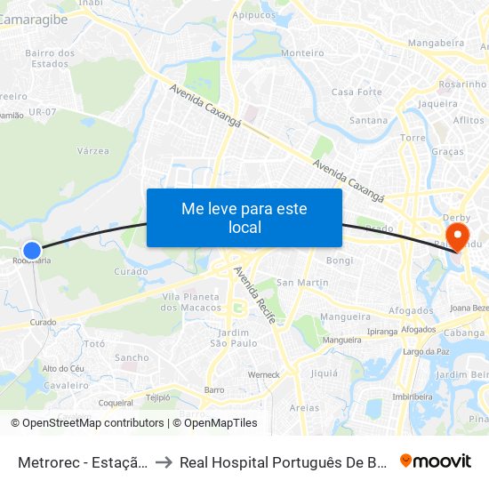 Metrorec - Estação Rodoviária (Tip) to Real Hospital Português De Beneficência Em Pernambuco map
