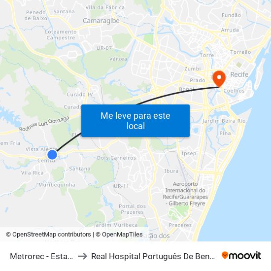 Metrorec - Estação Jaboatão to Real Hospital Português De Beneficência Em Pernambuco map