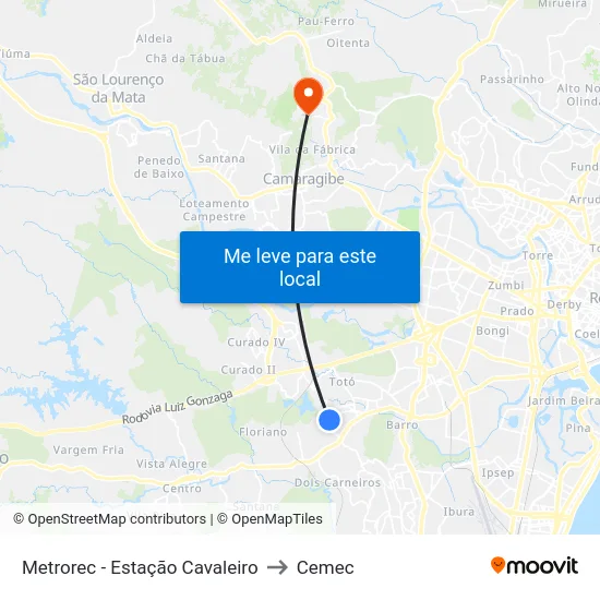 Metrorec - Estação Cavaleiro to Cemec map