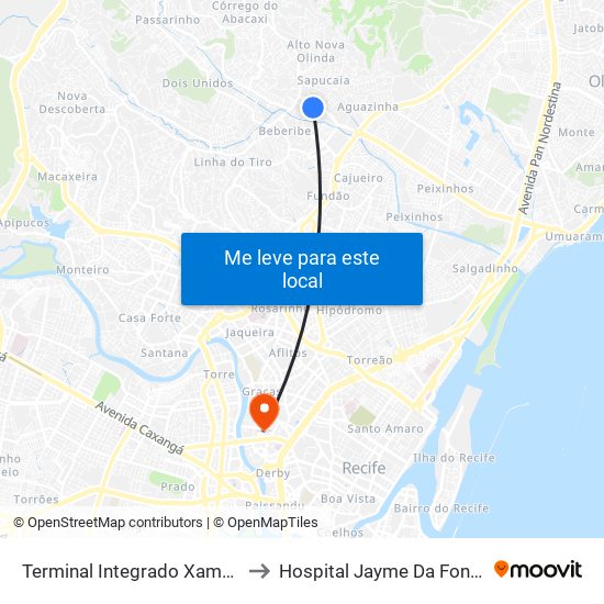 Terminal Integrado Xambá to Hospital Jayme Da Fonte map