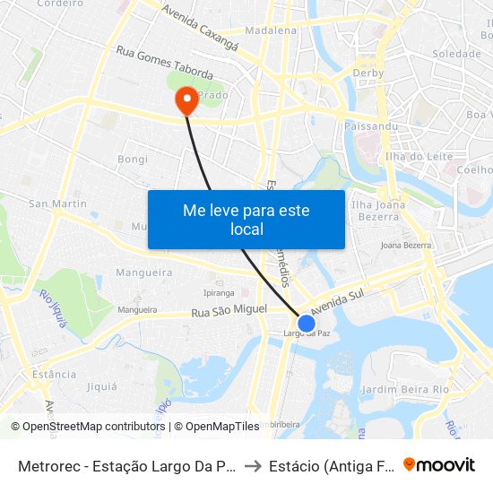 Metrorec - Estação Largo Da Paz to Estácio (Antiga Fir) map