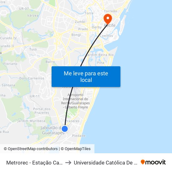 Metrorec - Estação Cajueiro Seco to Universidade Católica De Pernambuco map