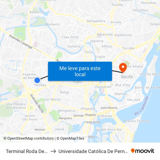 Terminal Roda De Fogo to Universidade Católica De Pernambuco map