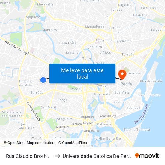 Rua Cláudio Brotherhood, to Universidade Católica De Pernambuco map