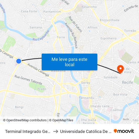 Terminal Integrado Getúlio Vargas to Universidade Católica De Pernambuco map