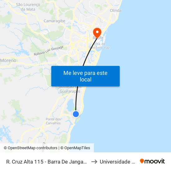 R. Cruz Alta 115 - Barra De Jangada Jaboatão Dos Guararapes - Pe 54470-270 Brasil to Universidade Católica De Pernambuco map